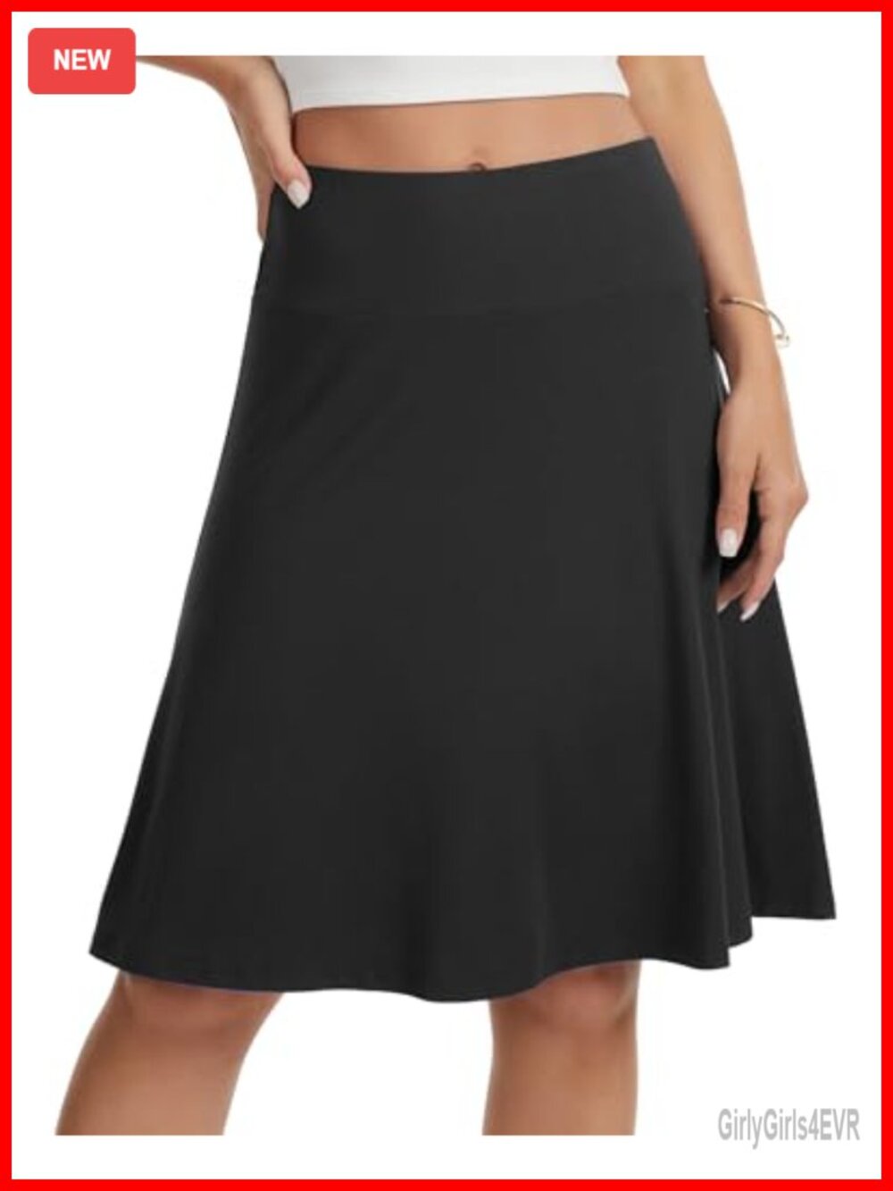 Women's Knee Length High Waisted Stretchy A-Line Skater Skirt Soft Knit